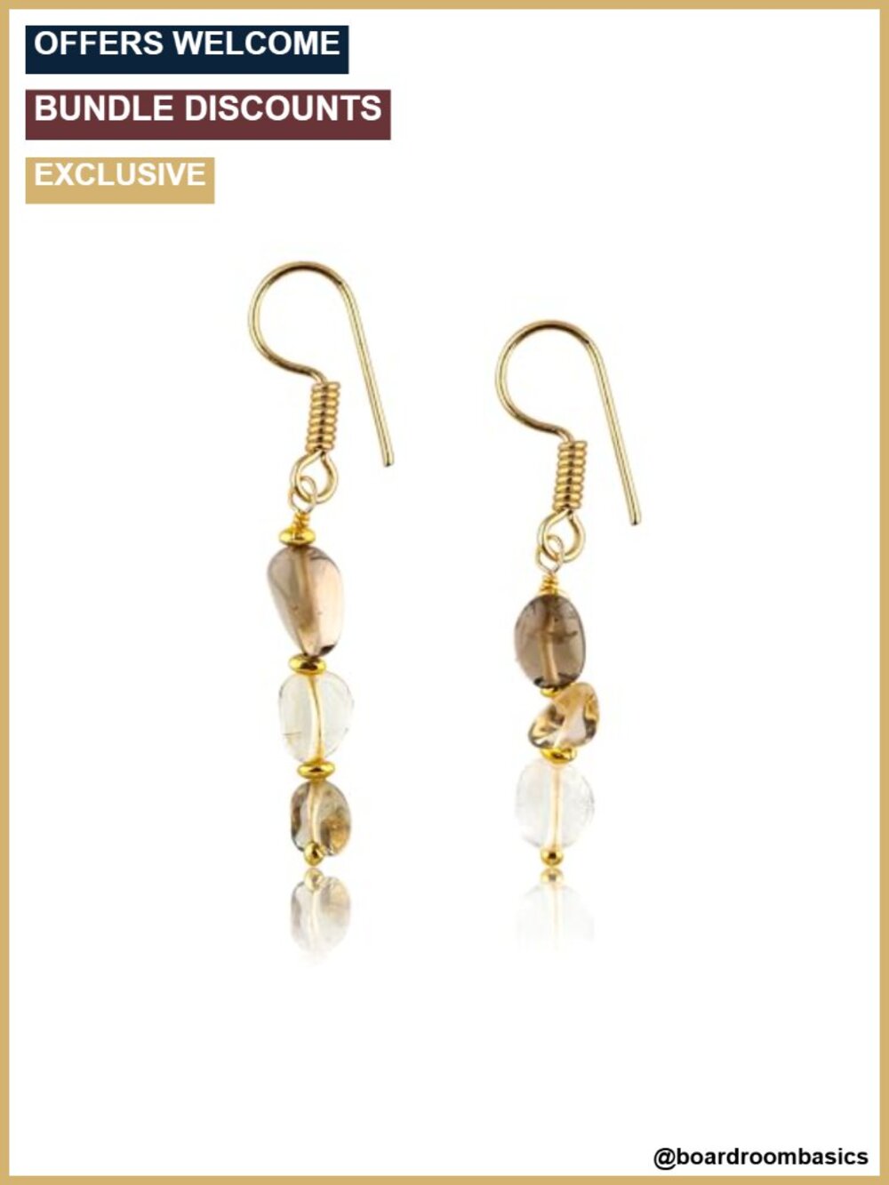 Gold Plated Tumbled Stone Drop Dangle Earrings Hypoallergenic Women Handmade